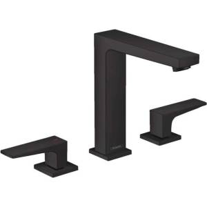 Hansgrohe Metropol - Смесител за умивалник с изпускателен клапан Push-Open, монтаж с 3 отвора, матово черно 32515670 (32515670)
