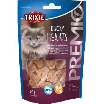 TRIXIE Premio Hearts - деликатесно лакомство с патешки гърди под форма на сърчица, 50 гр