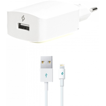 Ttec Зарядно 220V SpeedCharger USB Travel Charger, 2, 1A, incl, Lightning Cable - Бяло, 116579