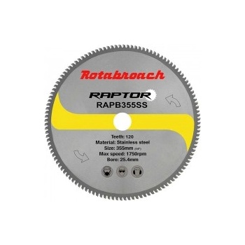 Image 1 of Rotabroach Циркулярен диск 355 mm (25.4) 120T (x2.4) за неръждаема стомана Raptor (RAPB355SS)