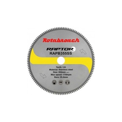Rotabroach Циркулярен диск 355 mm (25.4) 120T (x2.4) за неръждаема стомана Raptor (RAPB355SS)