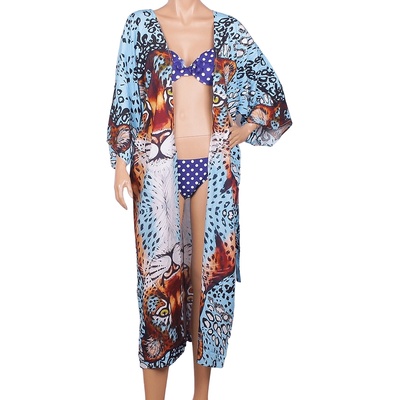 Туника за плаж в синьо и кафяво