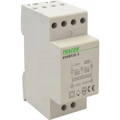 TRACON Bezpečnostní transformátor pro zvonek 1,25A 230V/4-8-12V EVOBT15/1