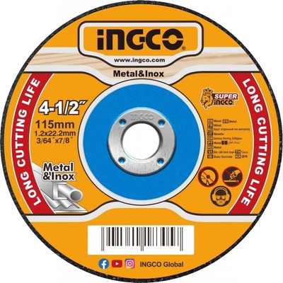 Ingco MCD121155 Kotouč řezný na kov, 115 x 1,2 x 22,2 mm, sada 10ks