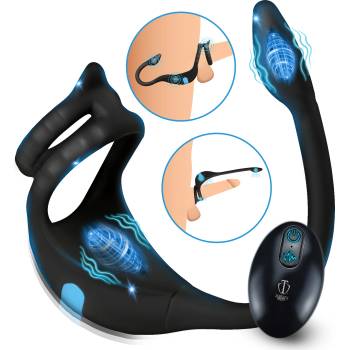 Trinity Men Vibrating C-Ring + Anal Stimulator Black