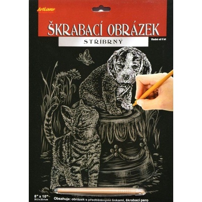 SMT Creatoys Škrabací obrázek stříbrný 20 x 25 cm Kotě a štěně