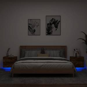 vidaXL Нощни шкафчета за стена с LED осветление, 2 бр, опушен дъб (836821)