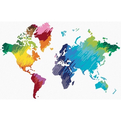 Zuty Malování Podle Čísel Barevná Mapa Světa Iv 80 x 100 cm Plátno Rám