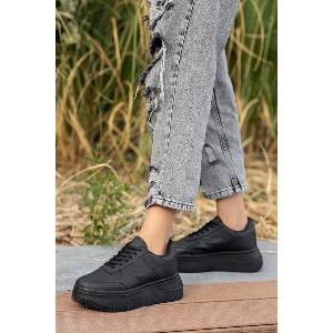Moda Trend Дамски спортни обувки с връзки - Черни #362327 (362327_Черно)