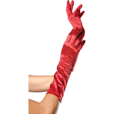 Leg Avenue Elbow Length Satin Gloves 8B Red