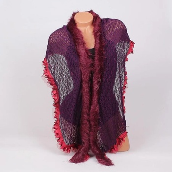 Image 1 of Дамсаки шал в бордо и лилаво с пухче