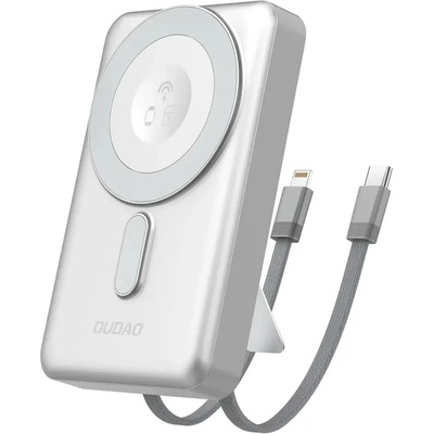Dudao K29 10000mAh PD 20W MagSafe Преносима батерия Powerbank с метален корпус, стойка и вградени USB-C/ Lightning кабели - сребрист (K29-S)