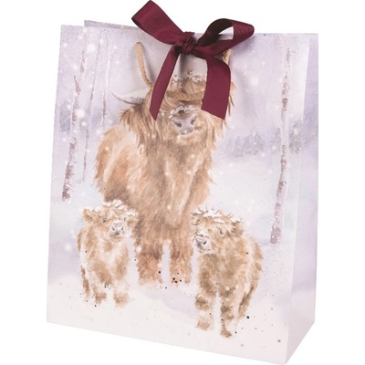 Dárková taška Wrendale Designs "A Highland Christmas", velká - Krávy