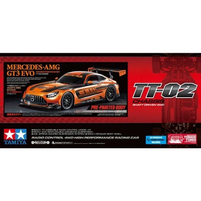 Tamiya Mercedes-AMG GT3 EVO Orange Painted Body TT-02 Chassis stavebnica 1:10