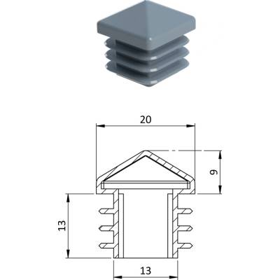 Krytka plastová se stříškou 20 x 20 mm, šedá