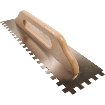 Toptrade Hladítko nerezové, s dřevěnou rukojetí, zub 12 mm, 500×130 mm, standard