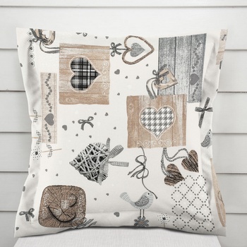 Biante s lemom Porto PRT-014 Hnedo-sivé srdiečka na krémovom 40 x 60 cm