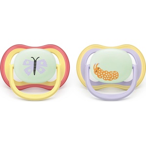 Philips Залъгалки Philips Avent - Ultra Air Night, с декорация Пеперуда и гъсеница с кутия за стерилизиране, 0-6 m, 2 броя (00A.0657.001)