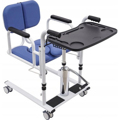 Ruční invalidní vozík hydraulický modrý 150 kg neskládací