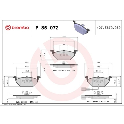 Sada brzdových destiček BREMBO P85072
