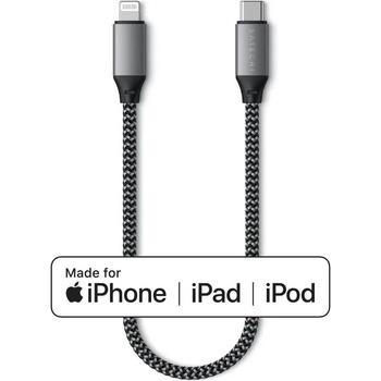Satechi USB-C to Lightning Cable - сертифициран (MFI) USB-C към Lightning кабел за Apple устройства с Lightning порт (25 см) (сив)