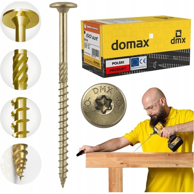 Konstrukční tesařský vrut 8x180 TORX T40 Zn TH talířová hlava (50 ks/bal)