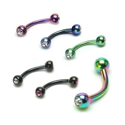 Šperky eshop piercing do obočí anodizovaný titan s kuličkami se zirkony C12.7 světlá zelená G