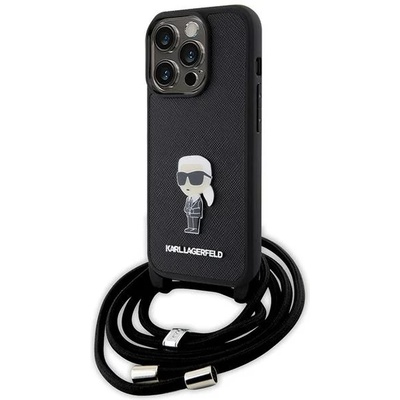 KARL LAGERFELD KLHCP15LSASKNPSK iPhone 15 Pro 6, 1" черен твърд калъф Crossbody Saffiano Monogram Metal Pin Karl & Choupette (KLHCP15LSASKNPSK)