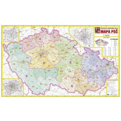 Česká republika PSČ - nástěnná mapa 113 x 70 cm, lamino + 2 lišty