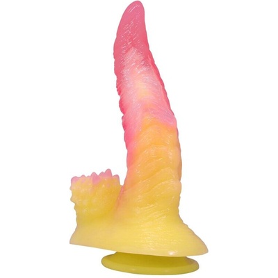 Power monsters ripplied monster fantasy dildo with suction cup 22.5 cm pink & yellow