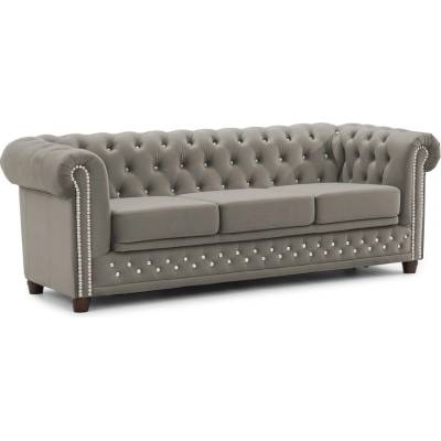 ROPEZ Сив кадифен разтегателен диван 203 cm York Blik - Ropez (York Blink Sofa 3os. z f.spania Riviera 91 ( Davis ) l. srebrne, nogi brąz)