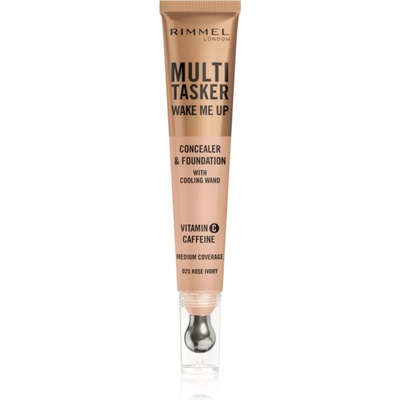 Rimmel Multi-Tasker Wake Me Up грим и коректор за озаряване на лицето цвят 25 Rose Ivory 20ml