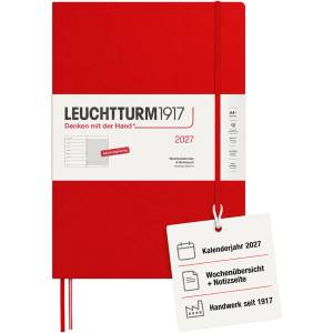 Leuchtturm1917 Weekly Calendar 2027 A4+ (Master) with Notebook - German Appointment Planner, Cherry, January-December 2027, Weekly Overview on the Left + Notes Page on the Right - 400037 (400037)