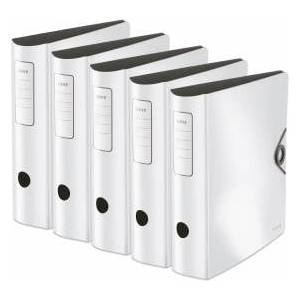 Leitz quality folder 180° Active Solid, pack of 5, A4, wide, rounded spine, 8.2 cm wide, elastic band closure, light polyfoam, plastic folder, white, 10471001 - 10471001-5