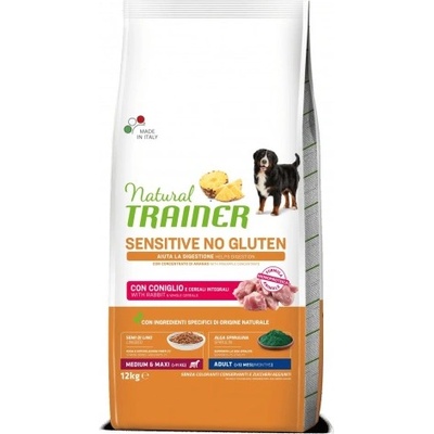 Natural Trainer Dog Sensitive No Gluten Medium Maxi Adult with Rabbit - храна за пораснали кучета, БЕЗ ГЛУТЕН, над 1 година, от средни и едри породи, с чувствителни стомаси, със заек - 12 кг, Италия - 963513