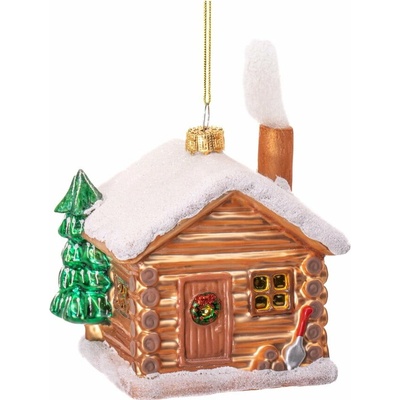 Sklenená ručne vyrobená vianočná ozdoba 10 cm Christmas Cabin – Sass & Belle