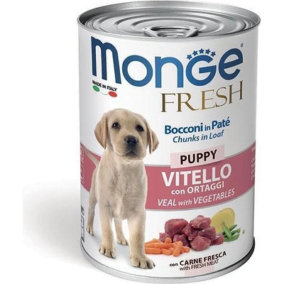 Monge Fresh Dog Puppy Chunks in Loaf with Veal and Vegetables - консерва с телешко и зеленчуци - хапки в пастет за подрастващи кученца - 400гр