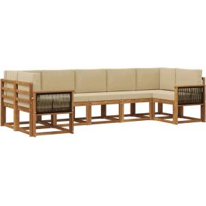 vidaXL Комплект дивани за открито 7 бр. Натурален и Бежов (3385514)