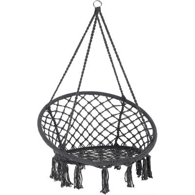 FurniGO - závěsné křeslo s třásněmi Ø61cm - šedé