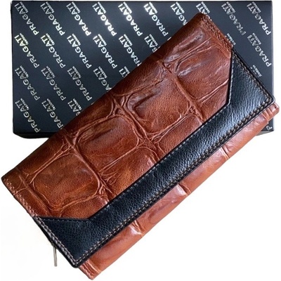 Pragati Fashion dámská kožená croco motiv hnědá/černá kombinace.
