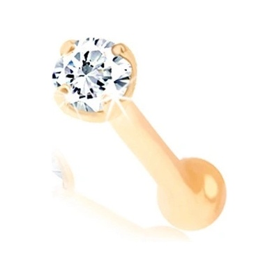 Šperky Eshop Rovný piercing do nosu ze žlutého zlata drobný čirý zirkonek S2GG96.18