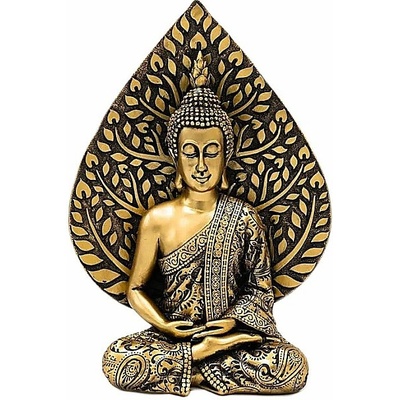 Nefertitis Buddha meditující thajská soška s Bodhi listem - cca 10 x 17 x 24 cm
