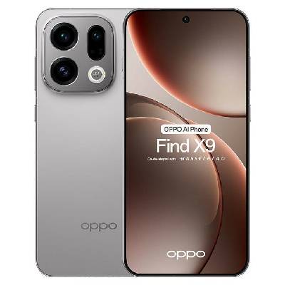 Смартфон Oppo Find X9 5G (сив), поддържа 2 SIM карти, 6.59" (16.73 cm) FHD+ AMOLED 120Hz дисплей, осемядрен MediaTek Dimensity 9500 4.21 GHz, 12GB LPDDR5X, 512GB Flash памет, 50 + 50 + 50 & 32 Mpix камери, Android (CPH2797_12+512_TG)