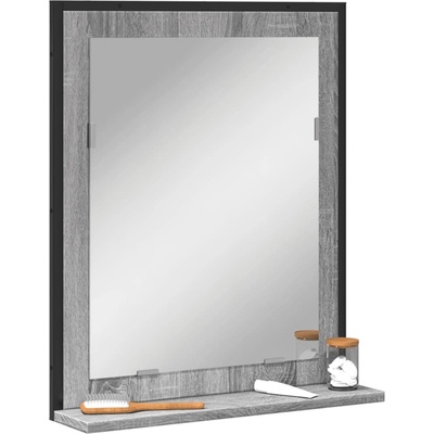 vidaXL Огледало за баня с рафт сив сонома 50x12x60 см инженерно дърво (842419)