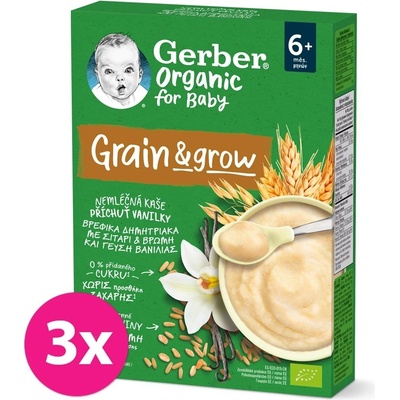 Gerber Organic bezmliečna s príchuťou vanilky 3 x 200 g​