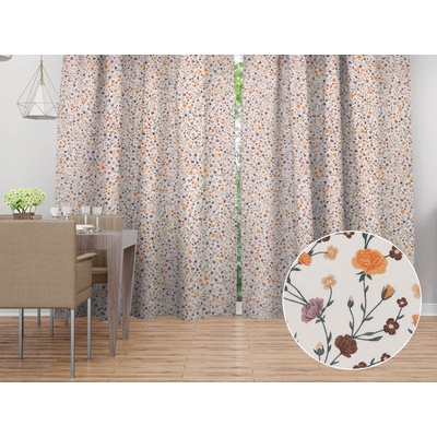 Biante Bavlněný závěs Sandra SA-720 Oranžovo-hnědo-béžové drobné květiny na smetanovém 150x220 cm