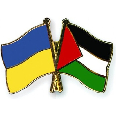 Odznak (pins) 22mm vlajka Ukrajina+Palestina - farebný