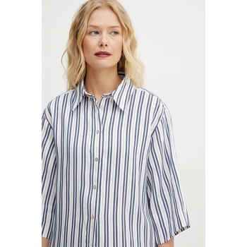 MARELLA Риза с лен Marella MANNA дамска в бяло със свободна кройка с класическа яка 2513111144200 (2513111144)