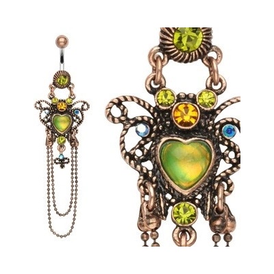 Šperky eshop piercing do pupíku Vintage styl motýl barevné zirkony řetízky C29.2