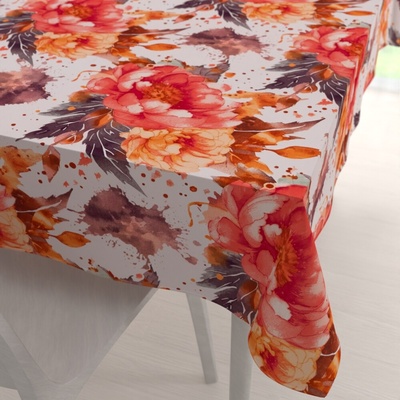 Biante bavlna obdĺžnikový obrus Sandra SA-600 Veľké červeno-ružovo-oranžové kvety pivonky na bielom 60x100 cm